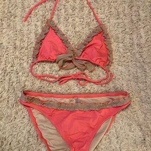 Coral Ruffle Bikini Set